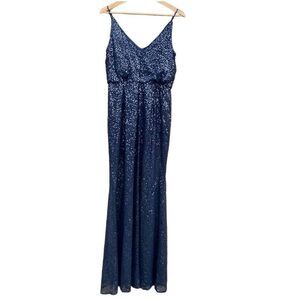 Adrianna Papell Women's Size 4 Navy Blue Sequin sleeveless Maxi Evening Gown